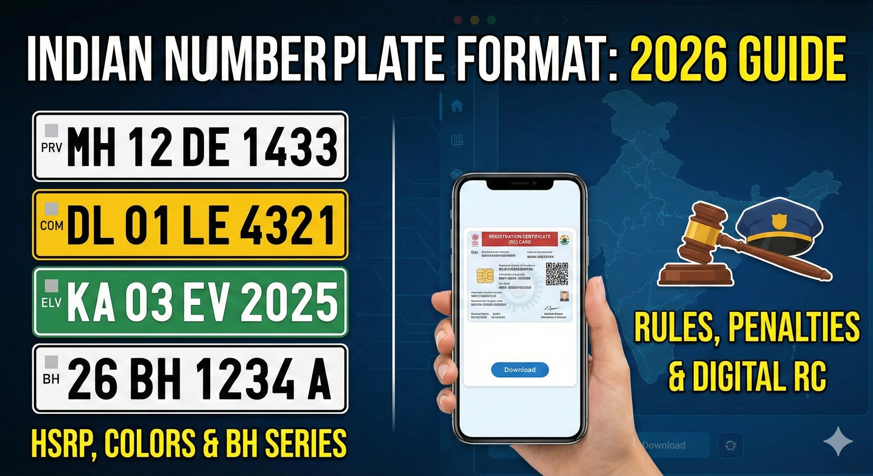 Indian number plate format and rules – HSRP and color codes